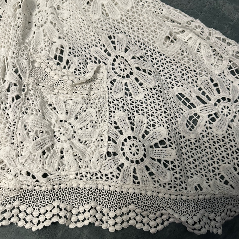Johnny Was Small Crochet Lace Floral Boho Vest Ivory White Jacket Sleeveless Top - Picture 4 of 6